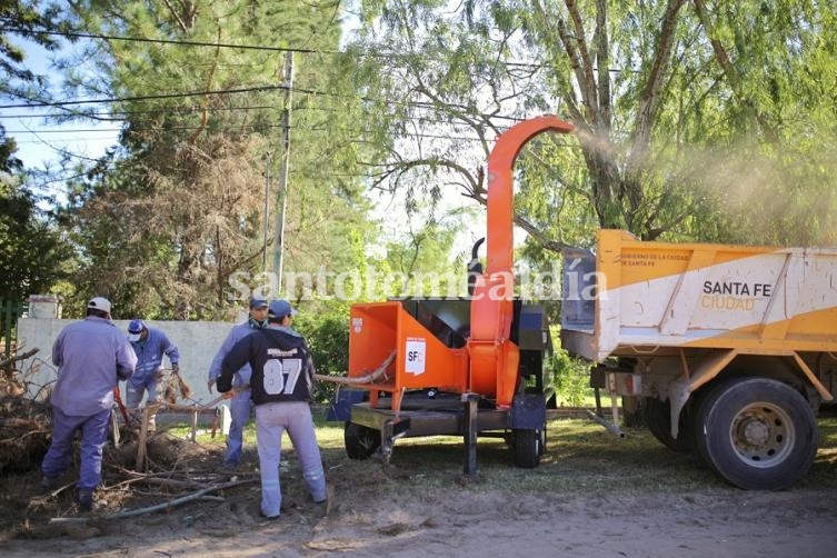 Santa Fe: Procesan ramas y restos de poda en la costa